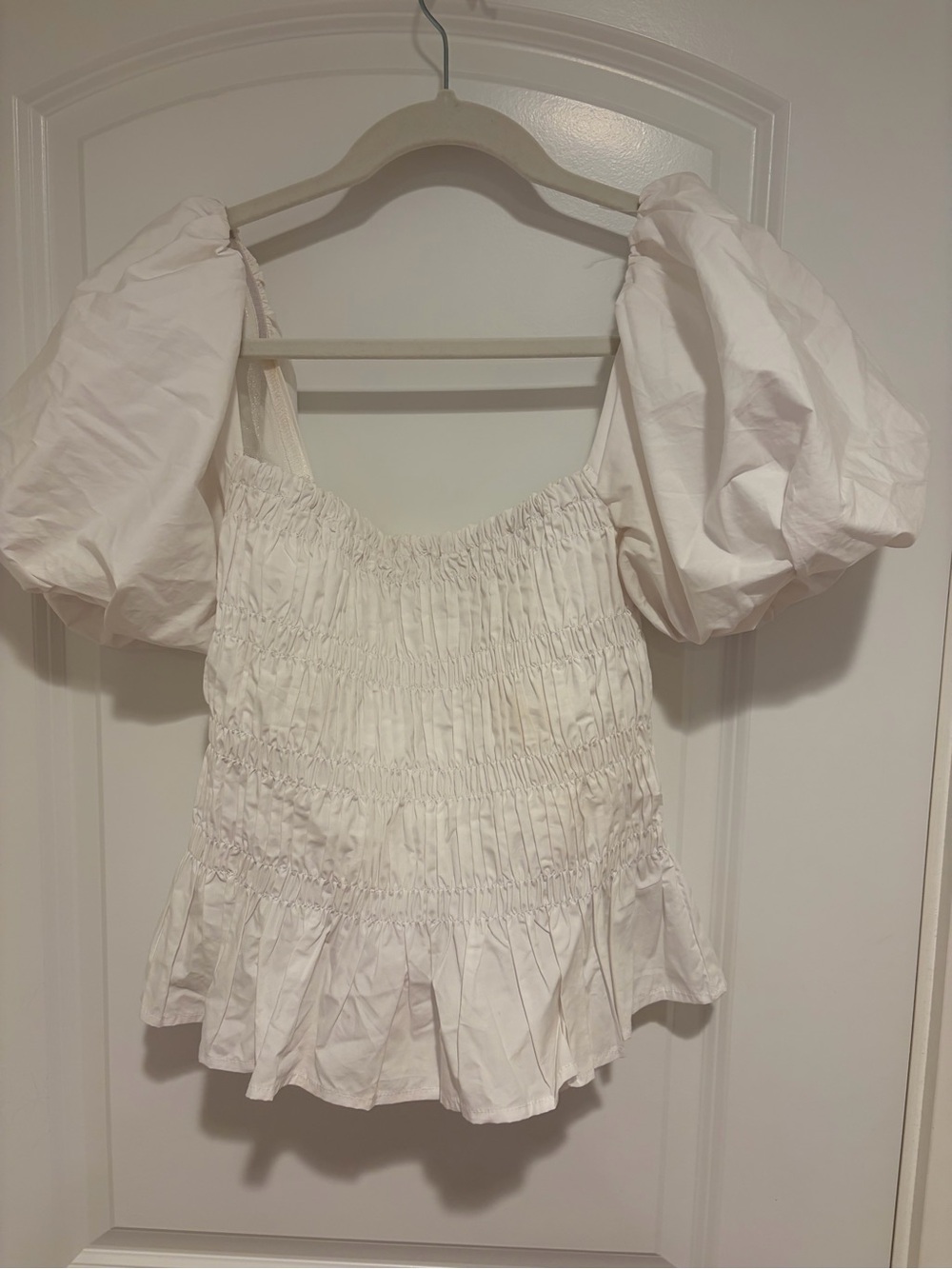Astr White Smocked Puff-Sleeve Top - Picture 1 of 3